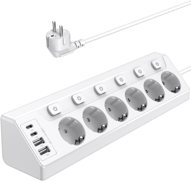 Detalle de Vipwell Ecksteckdosenleiste 3680W, 6âFach + 4 USB (2xC) đ