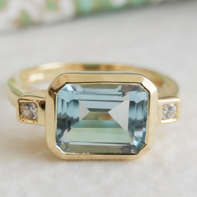 Detalle de Blautopas Art-Deco Sterling-Silberring mit Blue Topas, Zirkonen – Größe US 9 (Ø 19)