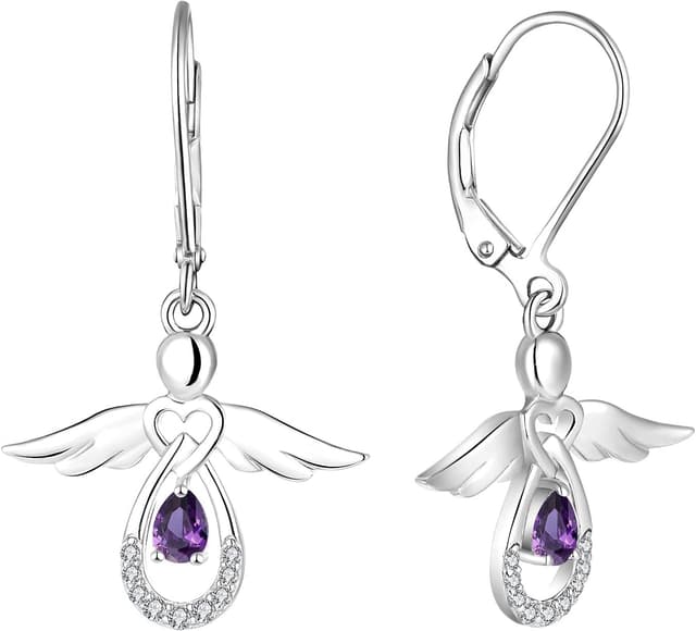 Thumbnail 6 de FJ Damen Schutzengel Ohrringe 925 Sterling Silber mit Engel-Anhänger und Geburtsstein (Zirkonia)