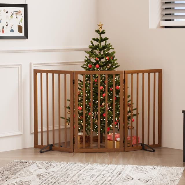 Thumbnail 4 de Tall Dog Gates for Doorways 3-Panel Walnut