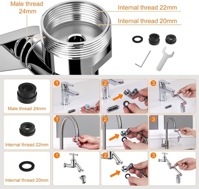 Detalle 2 de Ibergrif Wasserhahn-Aufsatz Verlängerung drehbar 1440° (Messing) M91006