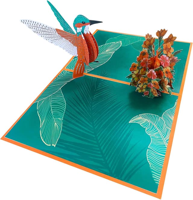 Detalle de DLYMXGC Hummingbird and Flower Pop Up Cards – 3D paper bouquet greeting card with blank note card & envelope