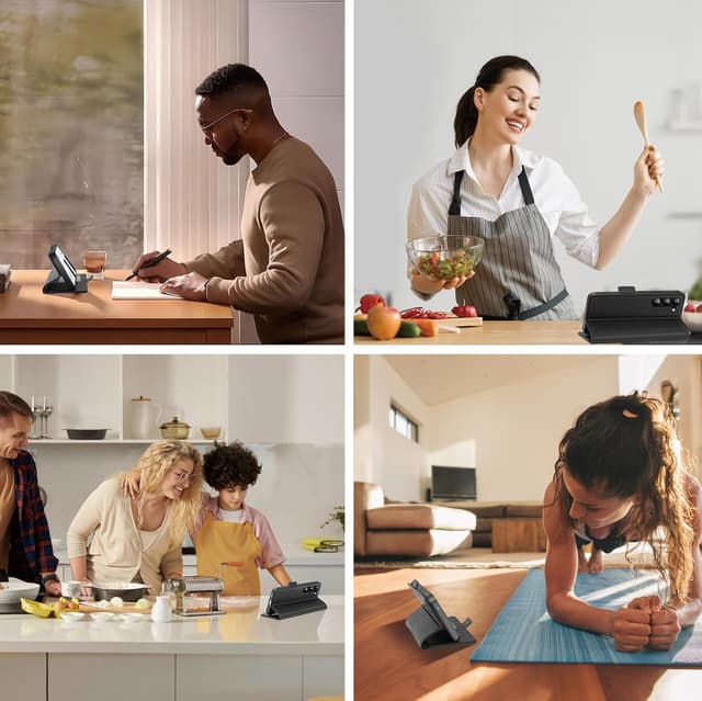 Detalle de CASBST for Samsung Galaxy S23 Kickstand Flip Leather Wallet Case with Card Slots (Black)