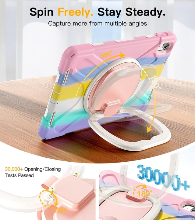 Thumbnail 6 de BRAECN Kids Case for iPad (A16) 11th/10th Generation, Rugged Silicone Cover with Screen Protector, Kickstand & Strap (Pink)