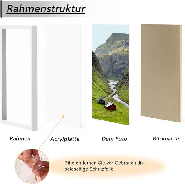 Detalle de Tinkeps 3er Pack Bilderrahmen 50x70 cm in Weiß (Holzwerkstoff) mit Acrylglasscheibe