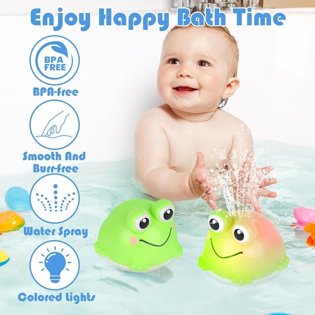 Detalle de Withosent Frosch-Badewannenspielzeug mit automatischem Wasserspray und LED-Licht (wiederaufladbar, IPX8)