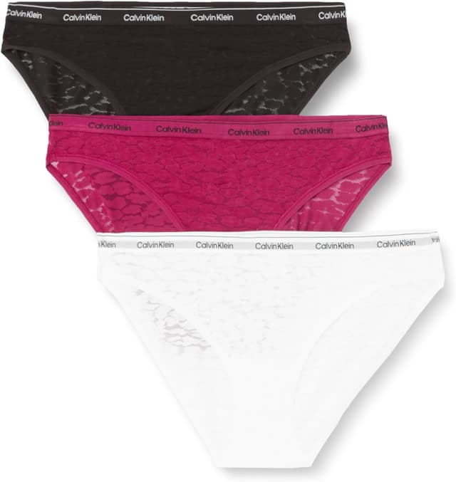 Detalle de Calvin Klein Women’s 3 Pack Low Rise Bikini Briefs in leopard print stretch lace