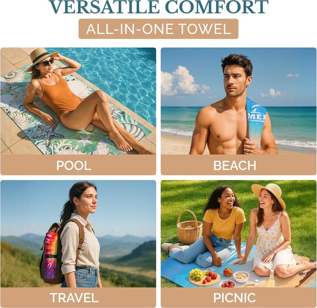 Detalle 2 de Casa Platino 4-Pack Oversized Beach Towels (71" x 32") – Sand-free quick-dry microfiber for pool, ocean & camping