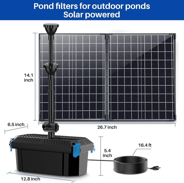 Detalle de Biling 50W Solar Pond Filter Kit (2100L/h) for up to 4000L ponds with 3 nozzles
