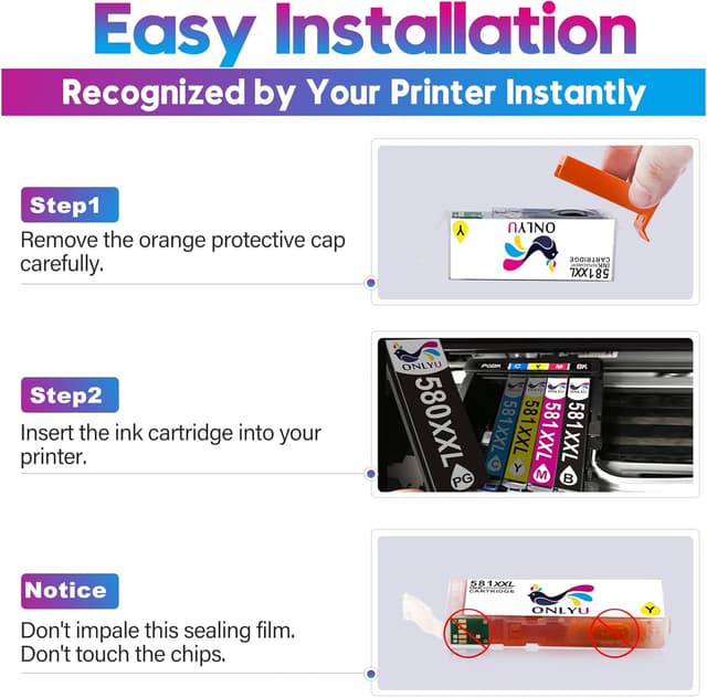 Detalle de ONLYU PGI-580XXL & CLI-581XXL compatible ink cartridges (5 pack) for Canon PIXMA TS/TSe/TX series