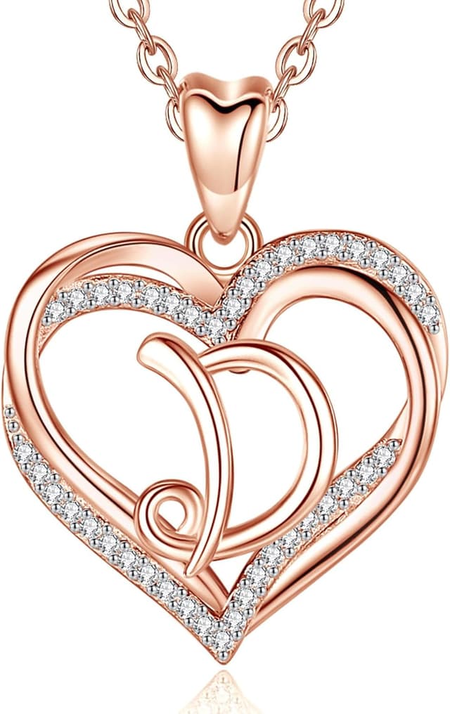 Detalle de INFUSEU Collana con ciondolo cuore e lettera A-Z in rame placcato oro rosa