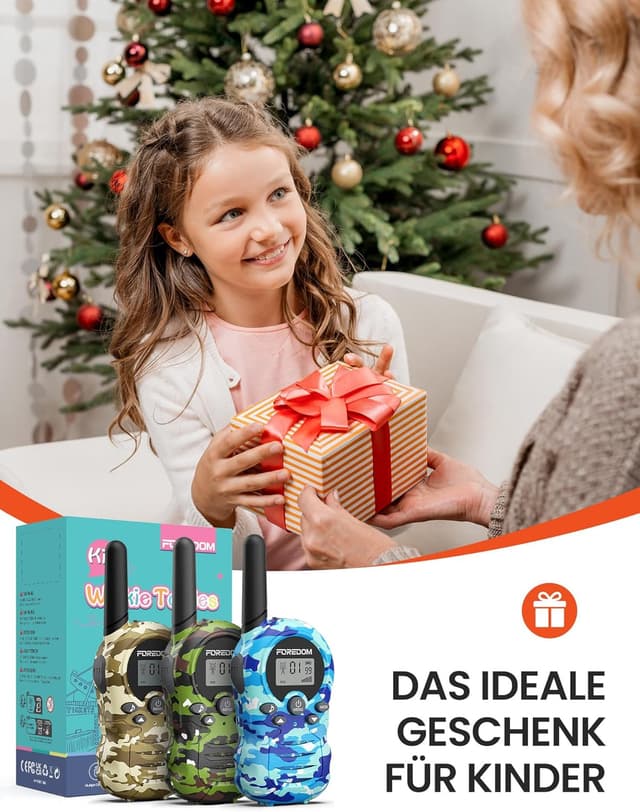 Detalle 2 de FOREDOM Kinder-Walkie-Talkies Funkgeräte-Set (3er Set) für 3–12 Jahre mit 8 Kanälen, bis zu 3 km Reichweite