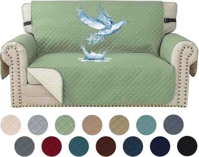 Detalle de YSTELLAA Trapuntato Copridivano 2 Posti con Braccioli impermeabile antiscivolo antimacchia verde menta