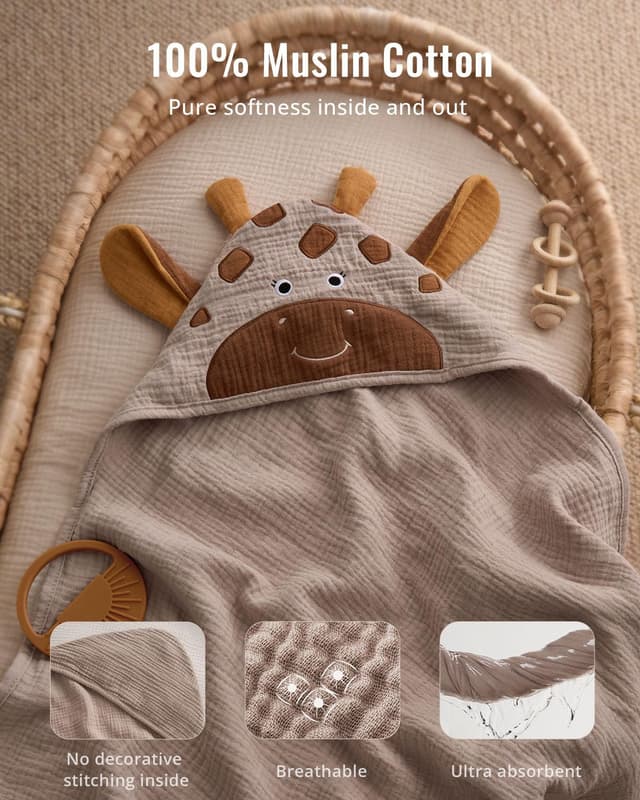 Thumbnail 1 de Blissful Diary Muslin Baby Hooded Towel 32"x32