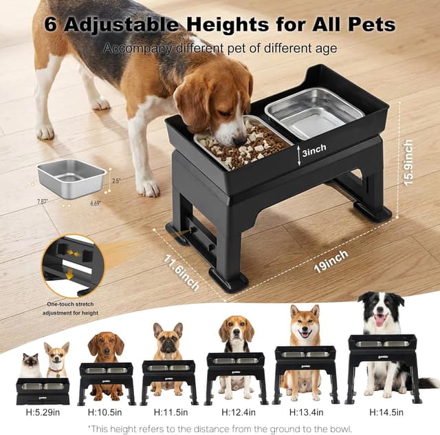 Detalle 2 de ZOMISIA Hundenapf erhöht 6-fach höhenverstellbar (3-in-1) mit Slow-Feeder und 2 Edelstahlschalen, 1,6 l