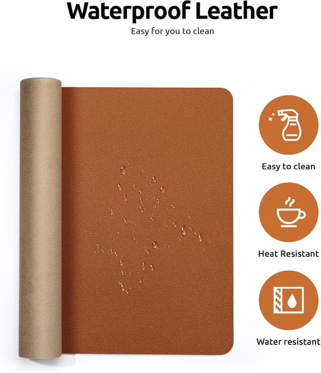 Detalle 2 de YSAGi Schreibtischunterlage 80x40 cm aus PU-Leder – Premium Leder Mauspad XXL für Büro & Homeoffice (Braun)