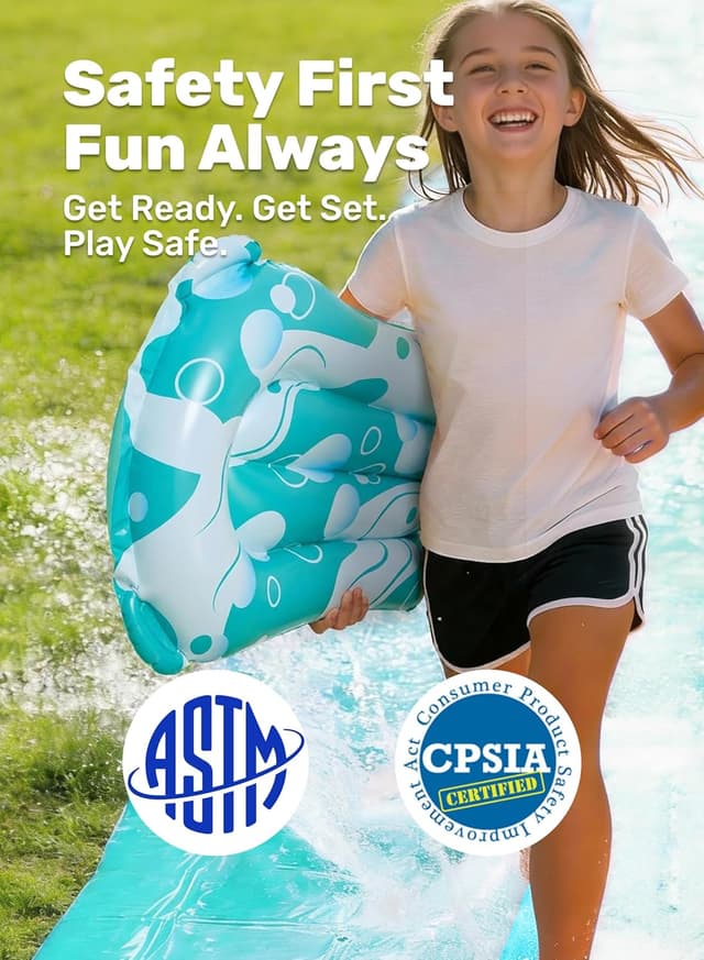 Detalle de JOYIN Double Bubble Extra Long Lawn Water Slide with Built-in Sprinkler and 2 Bodyboards (22.5ft/685.8cm)