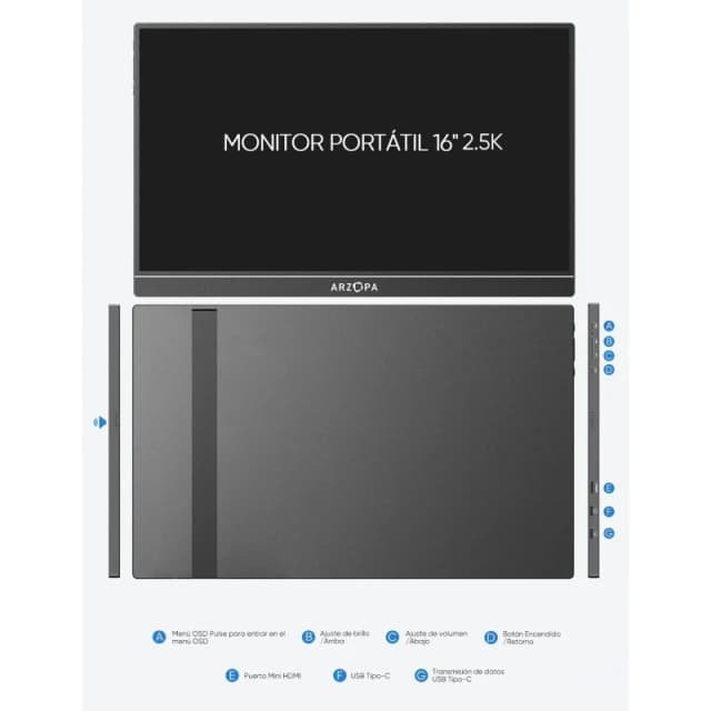 Detalle de Arzopa Z1RC monitor 16" QHD 2,5K FreeSync
