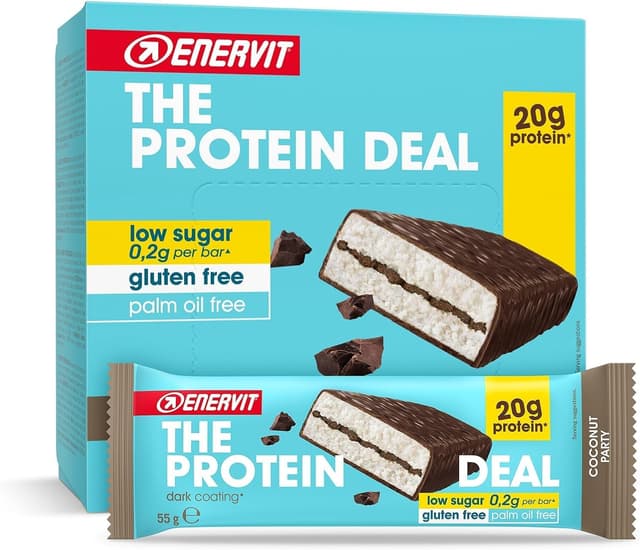 Detalle de Enervit The Protein Deal Coconut Party – Proteinriegel mit Kokos & Zartbitterschokolade (12 Riegel á 55 g)