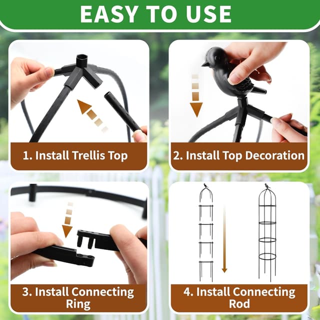 Detalle 2 de Garden Obelisks for Climbing Plants 175cm Metal Trellis with Adjustable 4-Ring Height