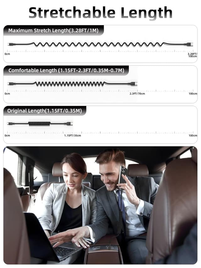 Detalle de Quickeep Car Carplay Cable 3ft Coiled USB A to C