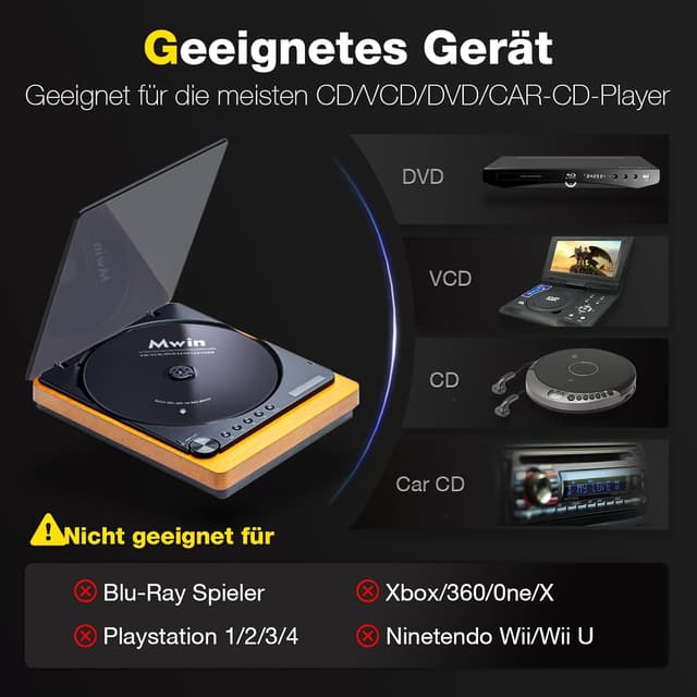 Detalle de Mwin CD-Reinigungsdisc für CD-/VCD-/DVD-Player – Linsenreinigungsset fürs Auto & Zuhause