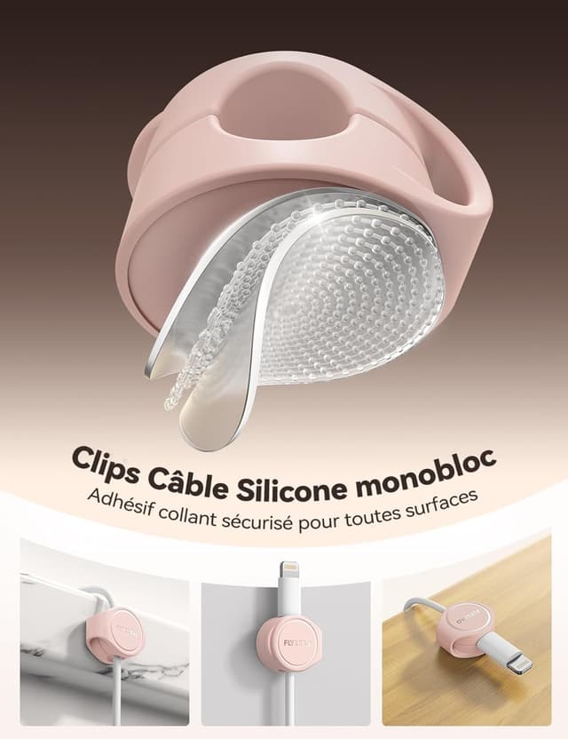 Thumbnail 2 de FLYLEAD 8 Pièces Clips Câble Silicone Rose