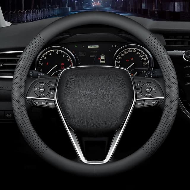 Detalle de LKWLIKEI Nappa Premium Leather Steering Wheel Cover (Universal, Non-Slip), Black
