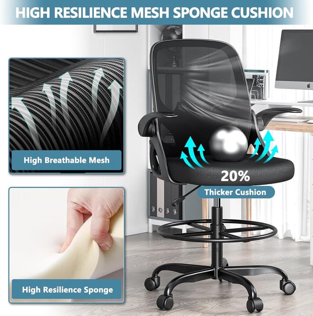 Thumbnail 3 de Kensaker Tall Drafting Chair 2" Lumbar Support