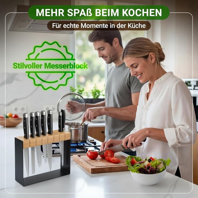Detalle 2 de Messerblock ohne Messer aus Holz (schwarz) für 7 Messer und 1 Wetzstahl – Neues Modell 2025
