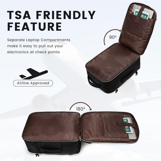 Detalle de LOVEVOOK Handgepäck-Rucksack 40L für Damen (17,3 Zoll Laptop) mit 180°-Öffnung und wasserdichtem Polyester