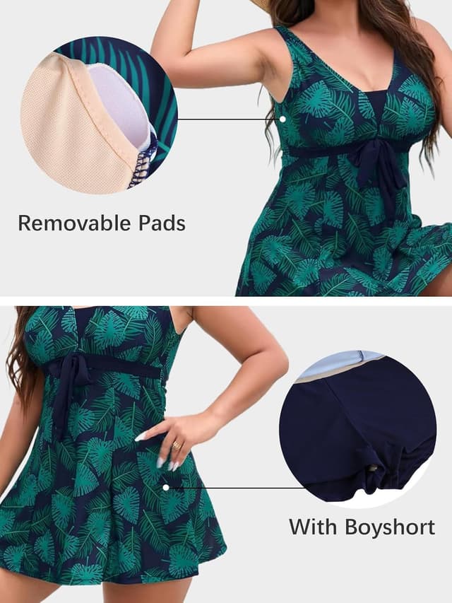 Detalle de ECUPPER plus size one-piece swimsuit with skirt & built-in shorts (tummy control)