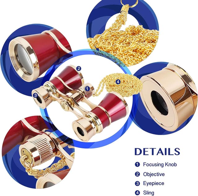 Detalle de Aomekie Theatre Opera Glasses Binoculars 3X25 (Red) with Chain