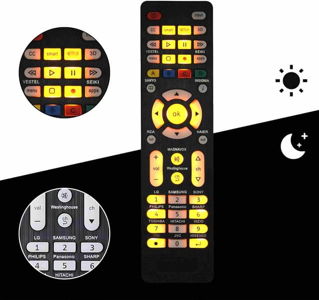Detalle de Universal TV Remote (Backlit) – Works with Sanyo, Philips, Toshiba, LG, Samsung, Sony & more
