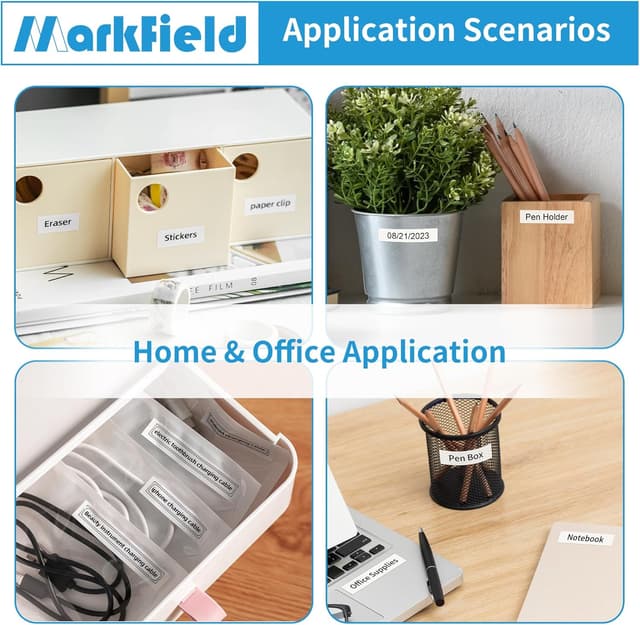 Detalle de MarkField 6er Pack kompatible Dymo LetraTag Etikettenbänder 12 mm x 4 m (Schwarz auf Weiß)