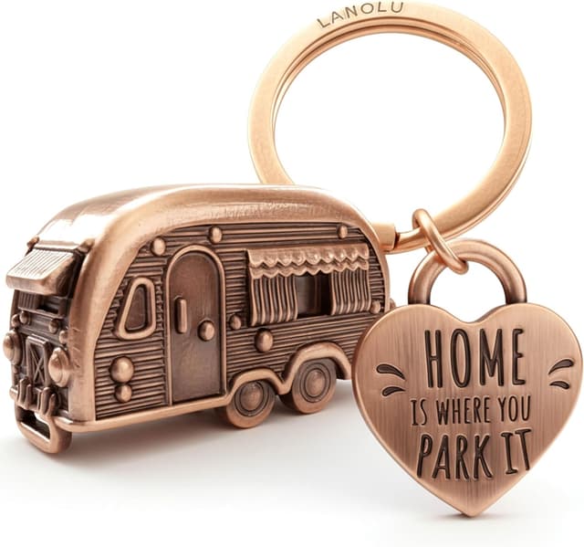 Thumbnail 6 de LANOLU portachiavi per roulotte in metallo, a forma di rimorchio da campeggio 3D con cuore “Home is where you Park it”
