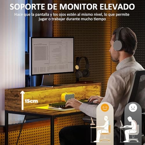 Thumbnail 5 de HOMCOM Escritorio Industrial con Luces LED y Tomas de Corriente🖥