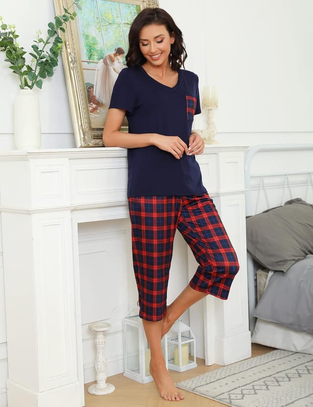 Detalle 2 de iClosam Pyjama Femme Été en Coton 2 pièces