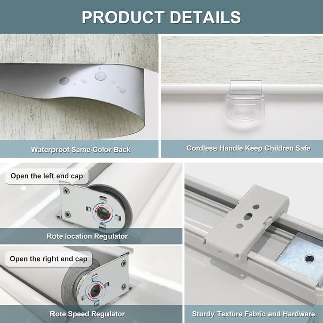 Thumbnail 6 de Cordless Roller Shade Blackout Blinds (Natural Linen Cream) with Spring System, UV Protection, 26" W x 72" H