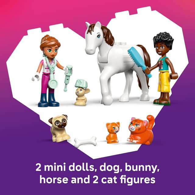 Detalle de LEGO Friends Animal Vet Clinic 42696 – educational building set with horse stable, pet figures and accessories