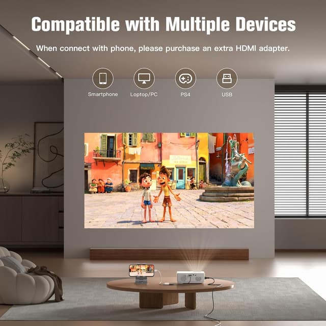 Detalle de AuKing 2026 Upgraded Mini Projector (Full HD 1080P) for Home Theater, with HDMI/USB/AV & More