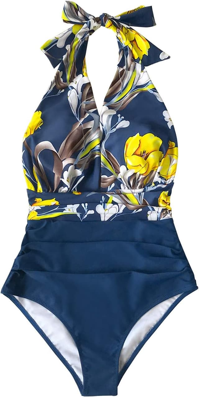 Detalle 2 de CUPSHE maillot de bain une pièce femme dos nu à effet ventre plat et encolure halter