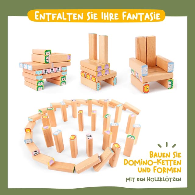 Detalle 2 de Nene Toys 4-in-1 Holz-Wackelturm aus Buchenholz (Familienspiel & Lernspiel) – Safari-Tierspiel für Kinder 3–9
