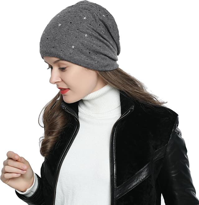 Detalle de DonDon Bonnet Femme Hiver Slouch Beanie doublé avec étoiles