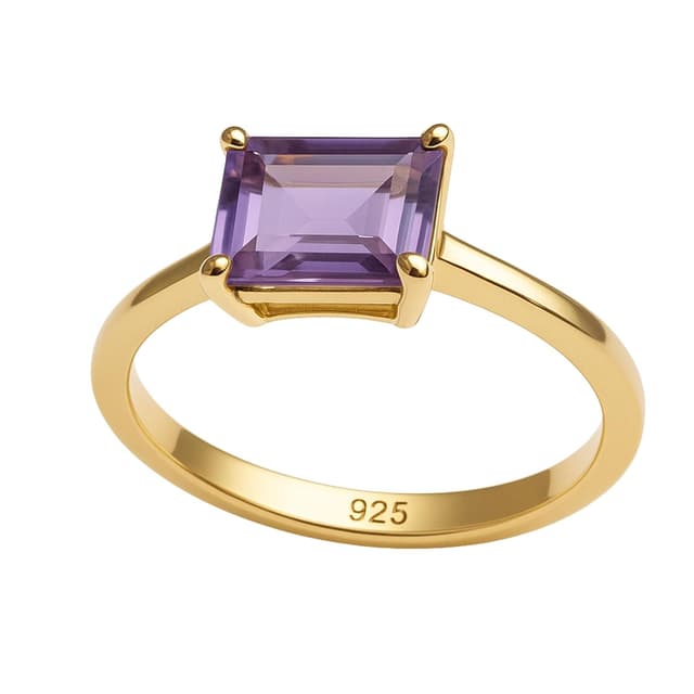 Detalle de Baguette Amethyst Ring aus 925 Sterling Silber vergoldet – Größe US 8 (Ø 18,2 mm)