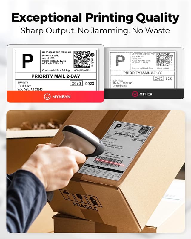 Detalle de MUNBYN Thermopapier Versandetiketten 4×6 (DHL/4"x6") – wasserfeste 500er-Rolle für Etikettendrucker, BPA/BPS-frei