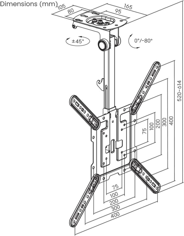 Detalle 2 de ProperAV ProperAV Ceiling TV Bracket – Fold Up and Swivel for 23–55" TVs (up to 20kg)