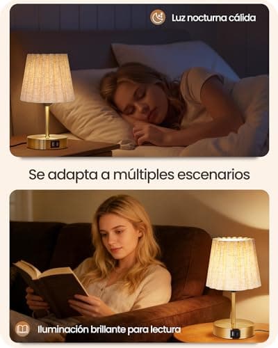 Thumbnail 6 de GOEBLESON lámpara de mesa táctil ajustable con USB A y Type C (E27), dorado y beige