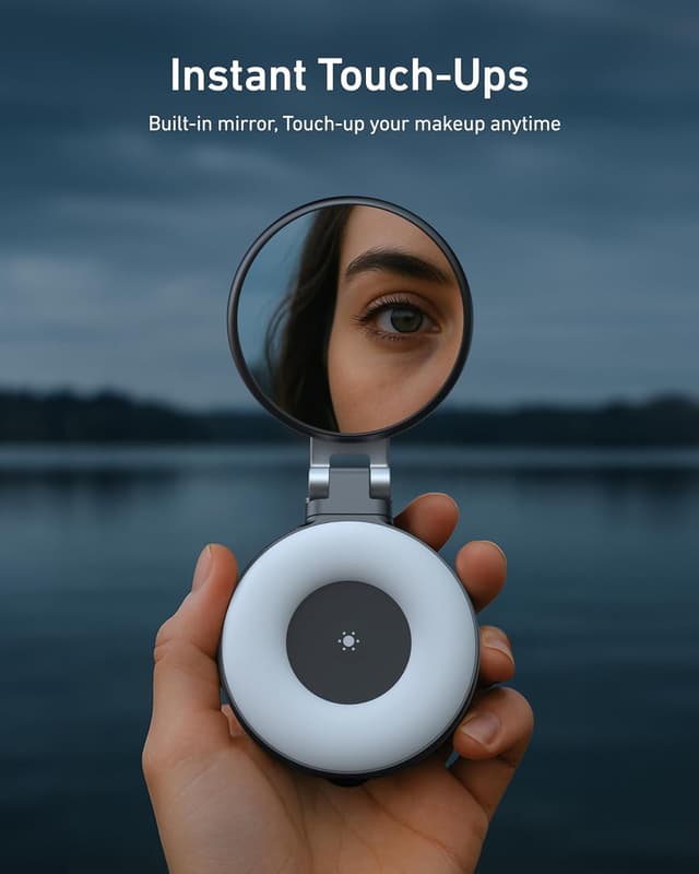 Detalle de TELESIN C03 Magnetic Selfie Light (3-in-1) – CRI97 360° portable phone fill light with mirror