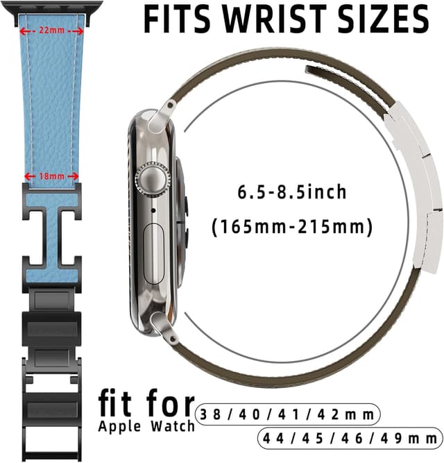 Detalle de Leather Watch Band with Magnetic Buckle for Apple Watch (Ultra/Series/SE) – natural cowhide replacement strap